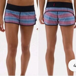 🦄 Rare Lululemon~RUN SPEED SHORT Rad Plaid~ Wish Blue/Passion Lined Shorts